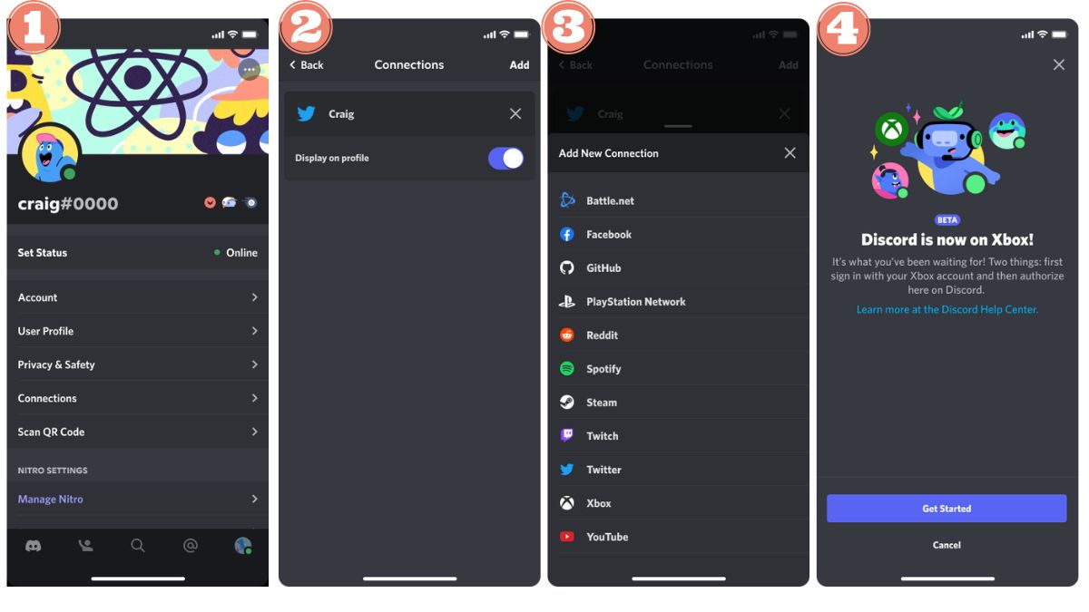 Illustration of Xbox profile connection from Discord on cell phone