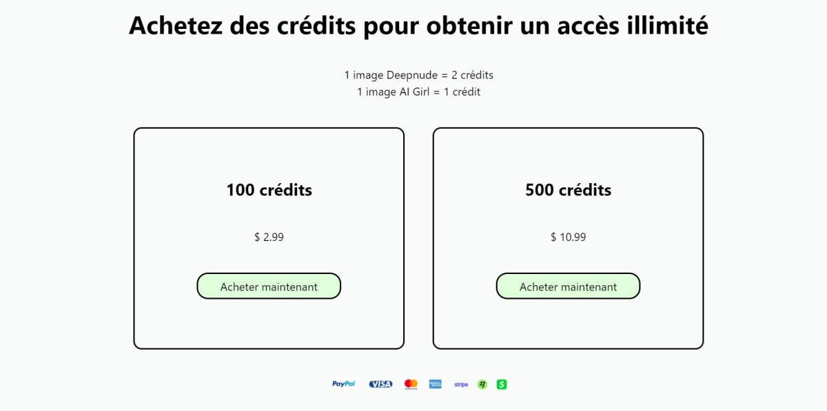 Screenshot of credit purchases on Deep-nude.ai
