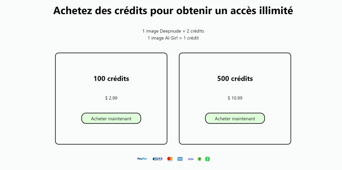 Screenshot of credit purchases on Deep-nude.ai