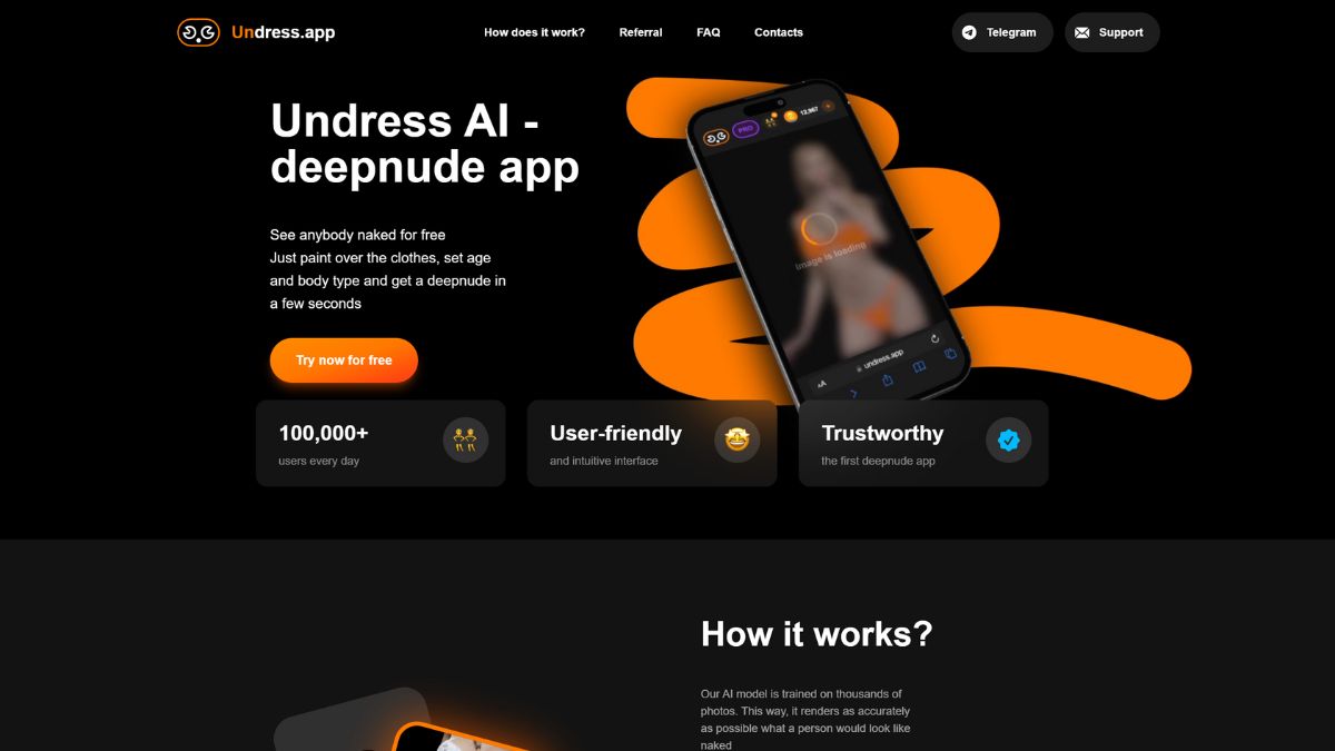 Screenshot of the undress.app tool interface