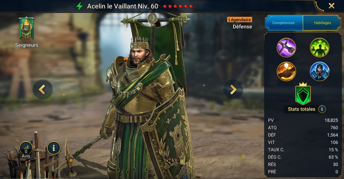 Guide maîtrises, grâce et artefact sur Acelin le Vaillant (Acelin the Stalwart) sur RSL 