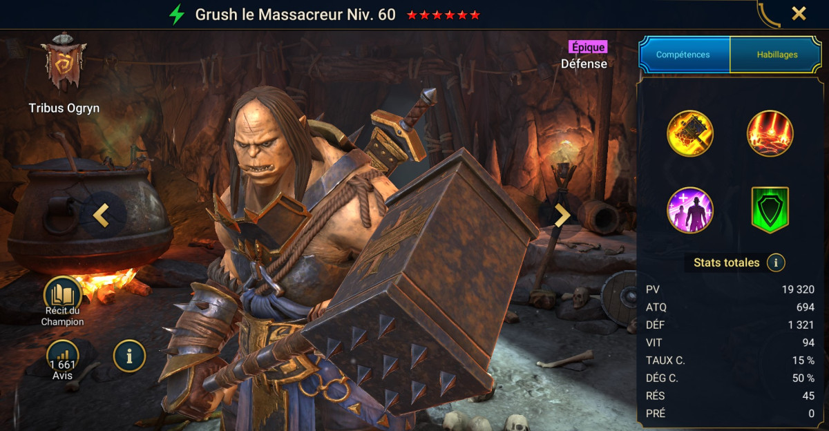 Guide maîtrises, grâce et artefact sur Grush le Massacreur (Ghrush the Mangler) sur RSL 