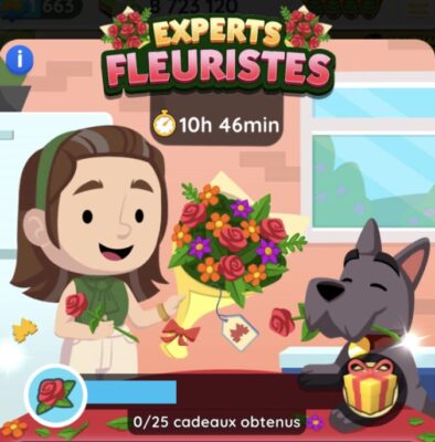 Ilustração do torneio "Florista Especialista" no Monopólio Go