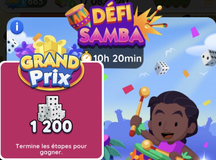 Illustration en Image du prix final de l'événement Défi Samba dans Monopoly Go
