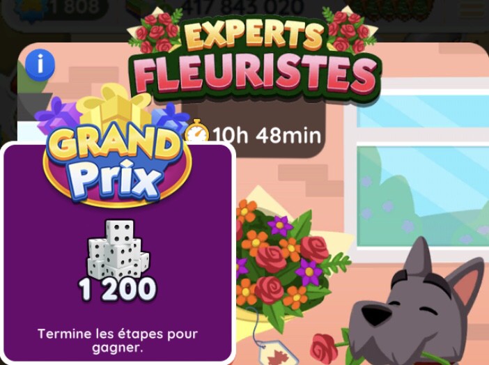 Illustration in Bild des Endpreises der Felder des Experts Fleuristes Turniers in Monopoly go