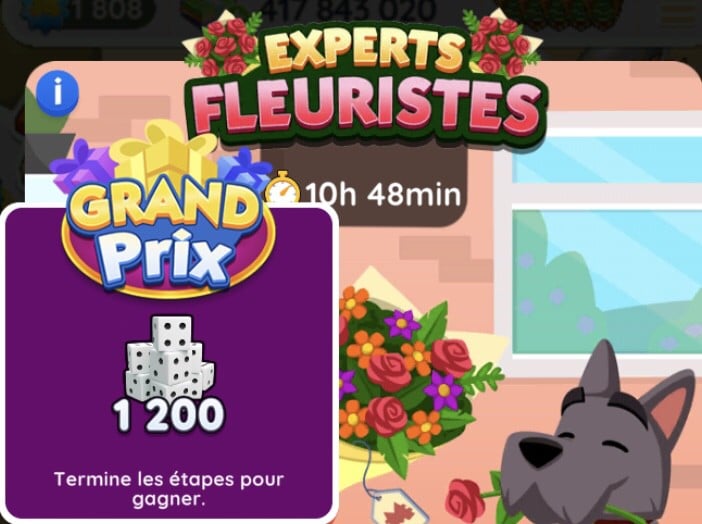 Illustration af den endelige pris på æskerne i Florist Experts-turneringen i Monopoly go