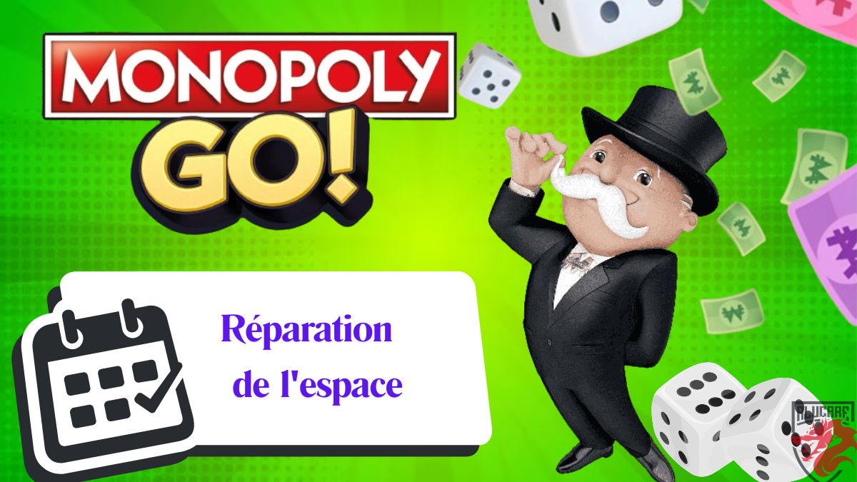 Illustrazione dell'evento Riparazione dello spazio in Monopoly Go.