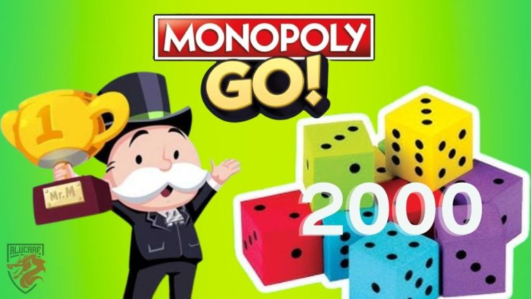 Ilustración de imagen para nuestro artículo "Enlace a 2000 dados gratis de Monopoly Go".