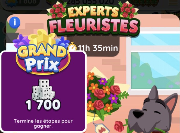 Illustration en Image du nouveau prix final du tournoi Experts Fleuristes dans Monopoly Go