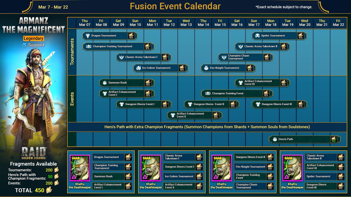 Illustration en Image du calendrier de Fusion du Champion Armanz le Sublime