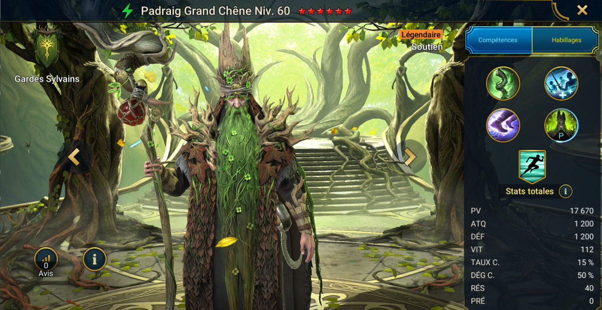 Mastery, grace and artifact guide on Padraig Grand Oak Padraig on RSL 