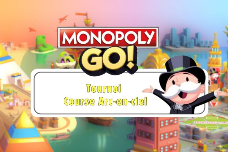 Illustration of the rainbow race tournament in Monopoly go