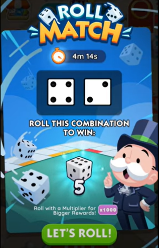 Illustration en image du nouveau boost Roll Match dans Monopoly Go