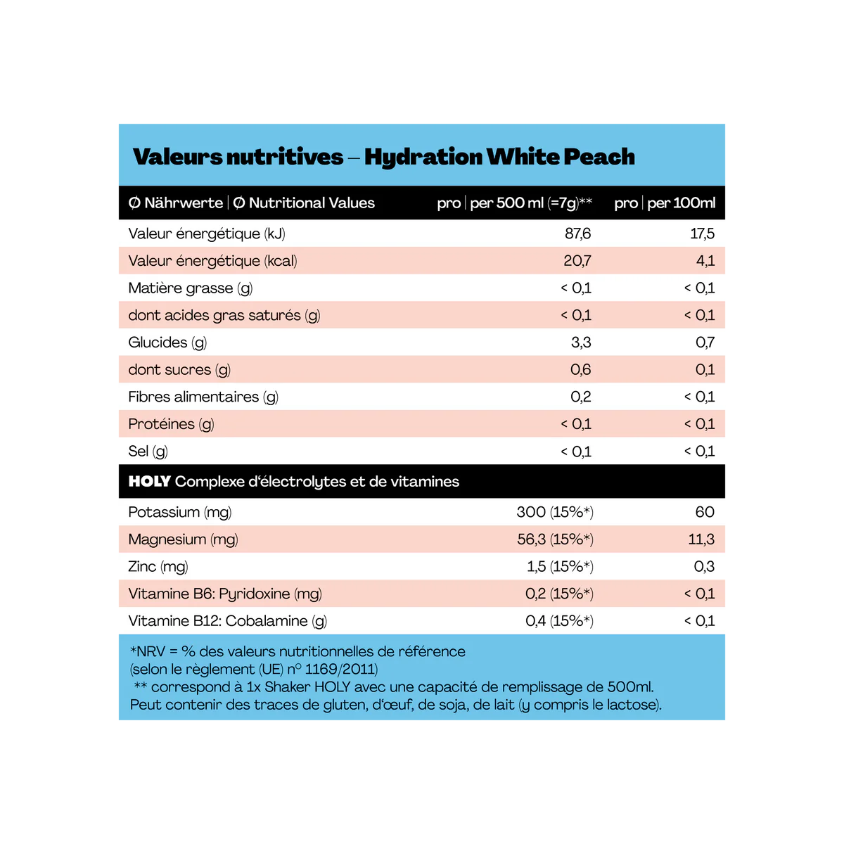 Valeurs nutritives Hydration White Peach