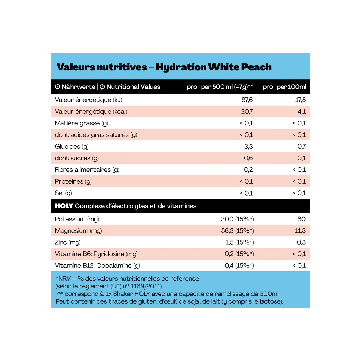 Valores nutricionais Hidratação Pêssego branco