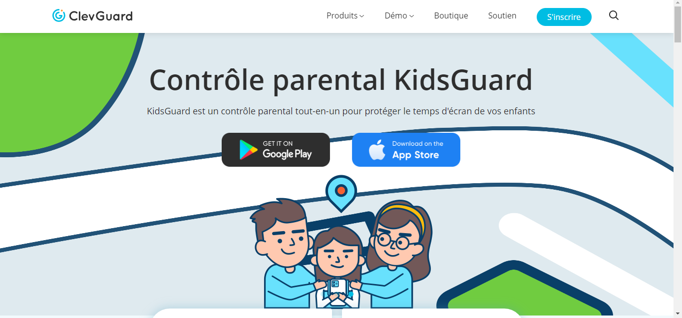 Screenshot, der die Startseite für KidsGuard zeigt