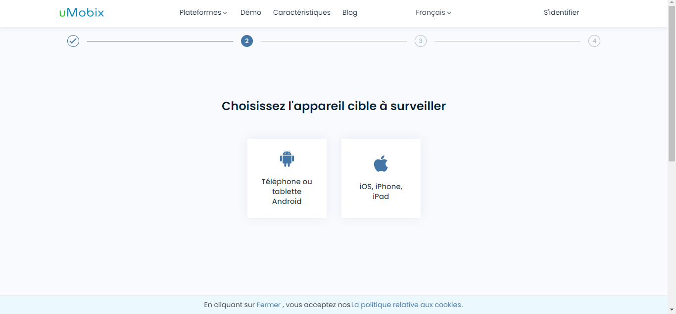 Captura de ecrã que mostra a escolha do dispositivo a monitorizar