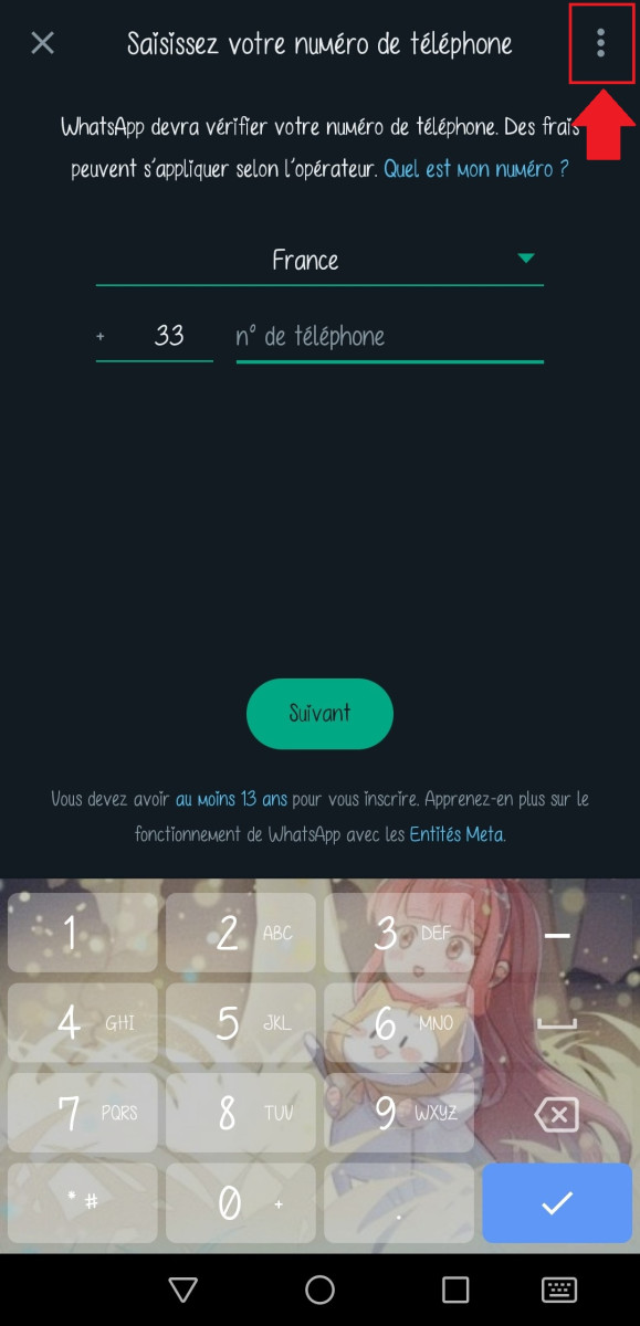 Capture d'écran montrant où cliquer pour lier un compte WhatsApp à un autre téléphone