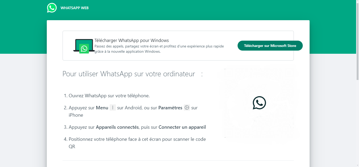 Ilustração que mostra a página inicial da Web do WhatsApp