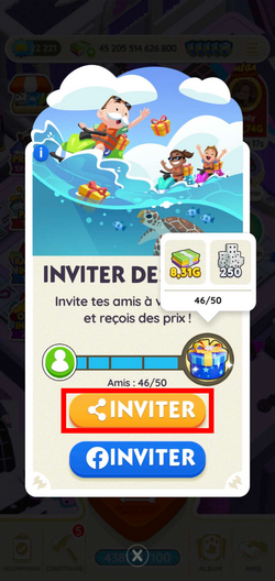 Illustration de l'étape 3 pour la récupération du lien d'invitation Monopoly GO