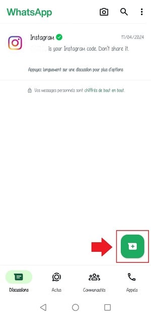 Значок «Новое сообщение» или «Отправить сообщение» в WhatsApp, чтобы найти контакт без номера