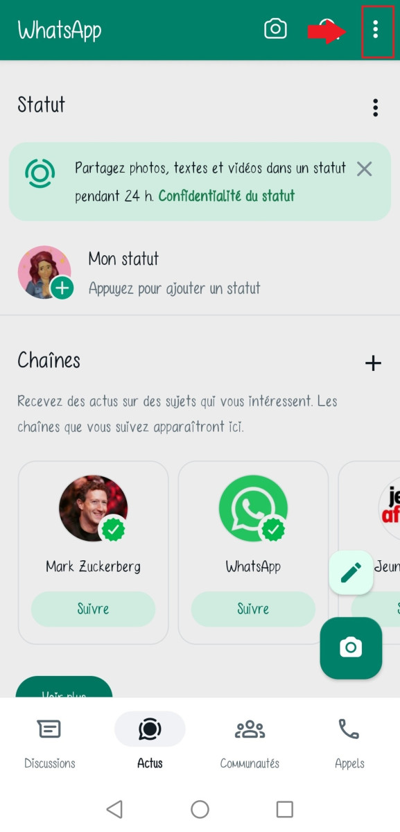 Illustration showing how to access Settings on WhatsApp