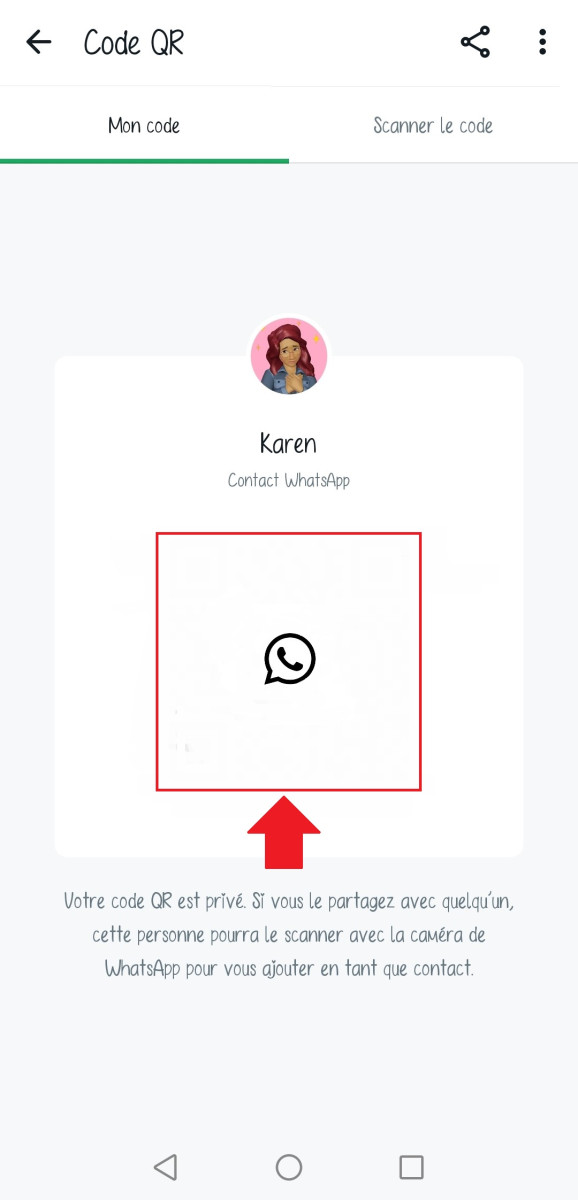 Снимок экрана, показывающий ваш уникальный QR-код в WhatsApp