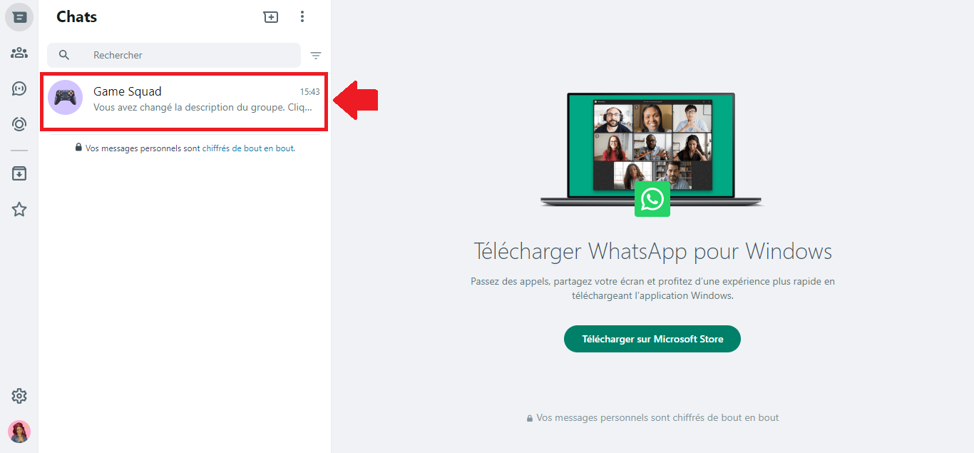 Captura de pantalla que muestra cómo acceder a tu grupo en WhatsApp
