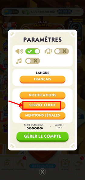 Illustrazione del passo 3 di Monopoly GO per contattare il servizio clienti