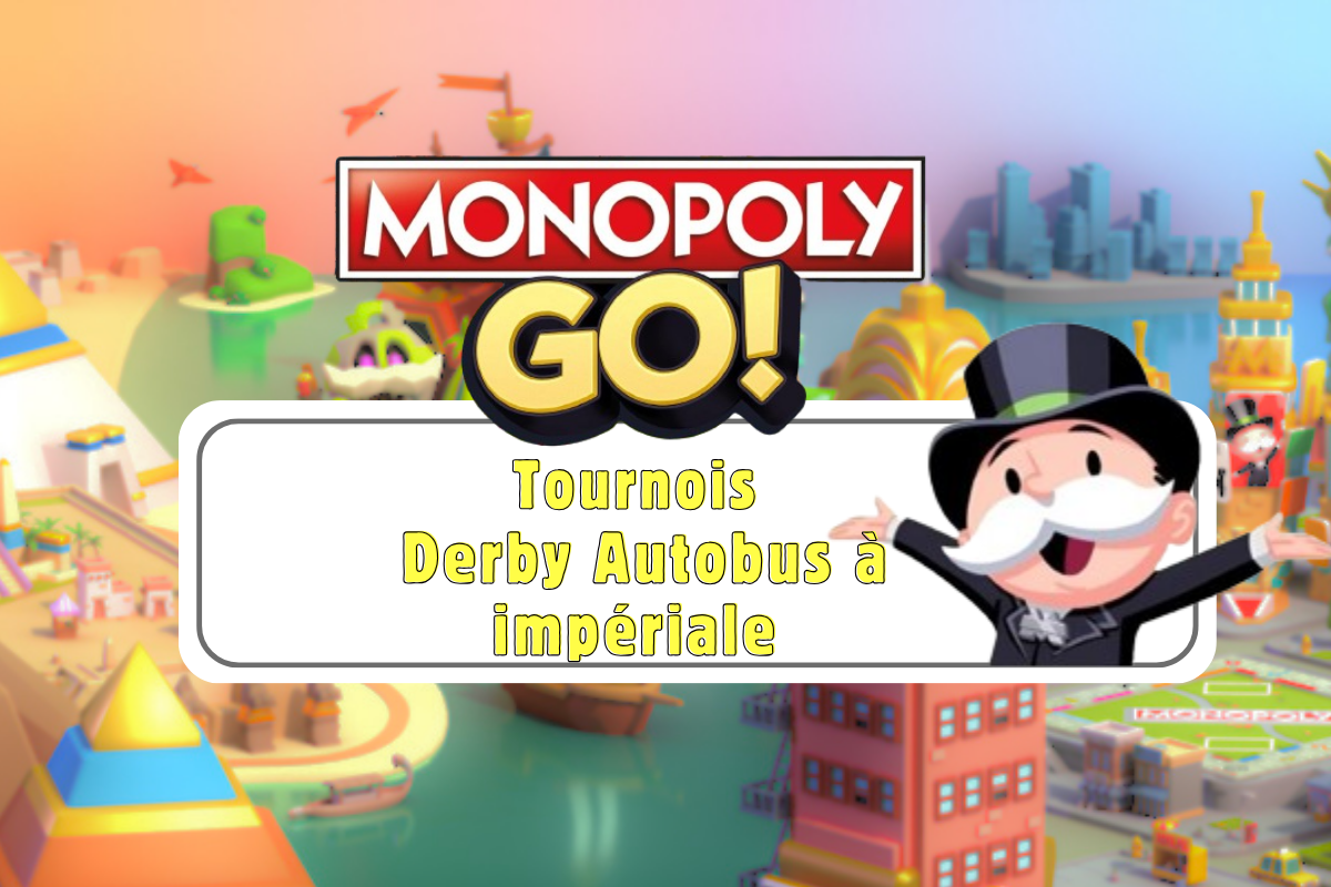 Ilustrasi acara Derby Bus Tingkat di Monopoli Go