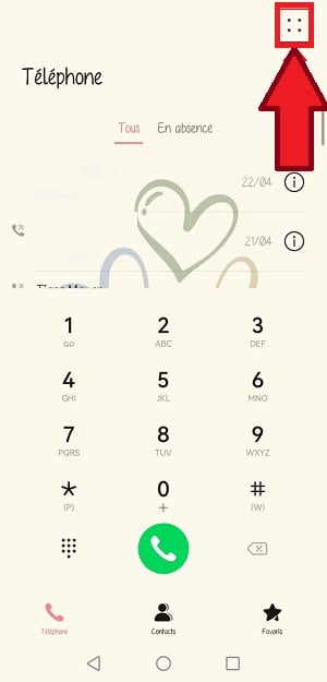 Bouton pour accéder aux paramètres dans les appels sur téléphone