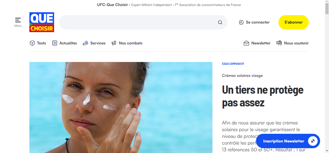Capture d'écran montrant le site web d'une association UFC-Que Choisir