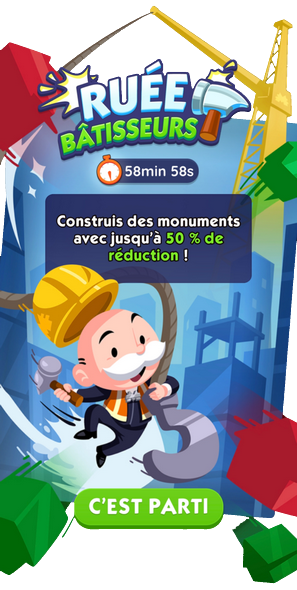 Illustrazione di Monopoly GO per la presentazione della spinta dei Ruée Bâtisseurs