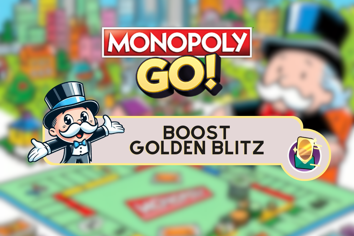 Illustration til Golden Blitz-boost, der er tilgængelig på Monopoly GO