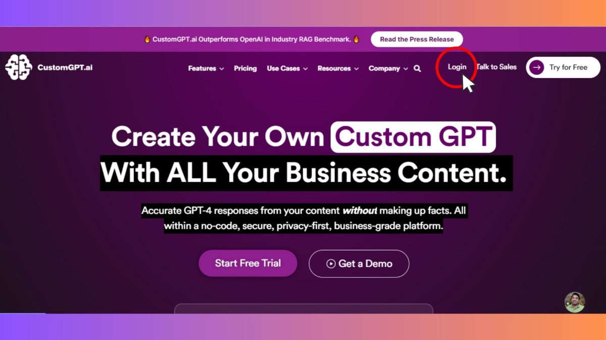 La page d'accueil de CustomGPT.