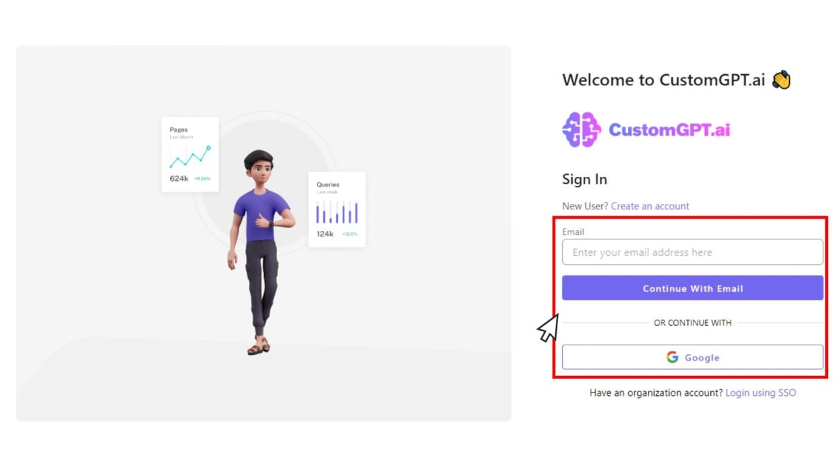 Les options de connexion sur CustomGPT.