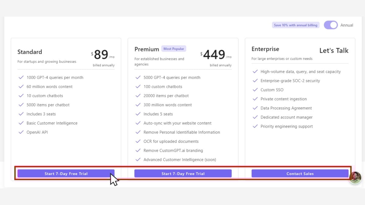 Les plans proposés par CustomGPT.