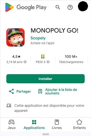 AndroidのPlayストアで「Monopoly GO」アプリをインストールする
