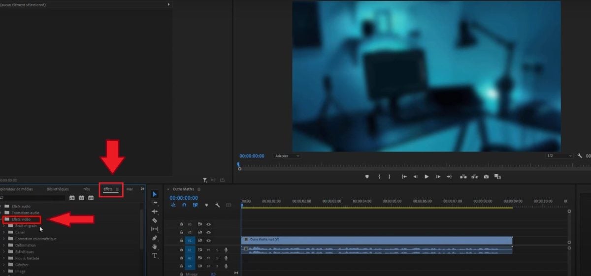 Opção Efeitos de vídeo no Premiere Pro
