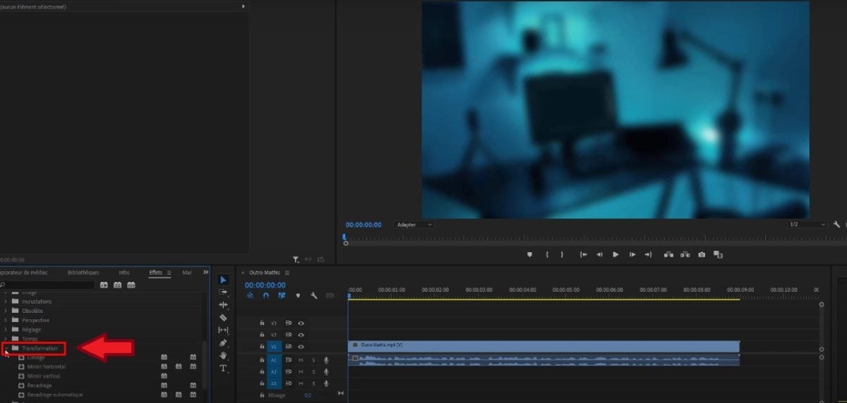 Opção Transformação no Premiere Pro