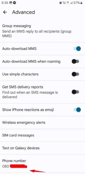 Visning af mobilnummeret i Android-indstillingerne