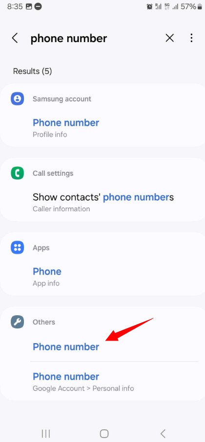Skærm mobilnummer i Android-indstillinger 