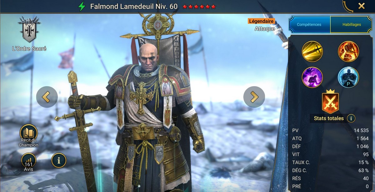 Mastery, grace and artifact guide to Falmond Lamedeuil (Falmond Mournsword) on RSL 