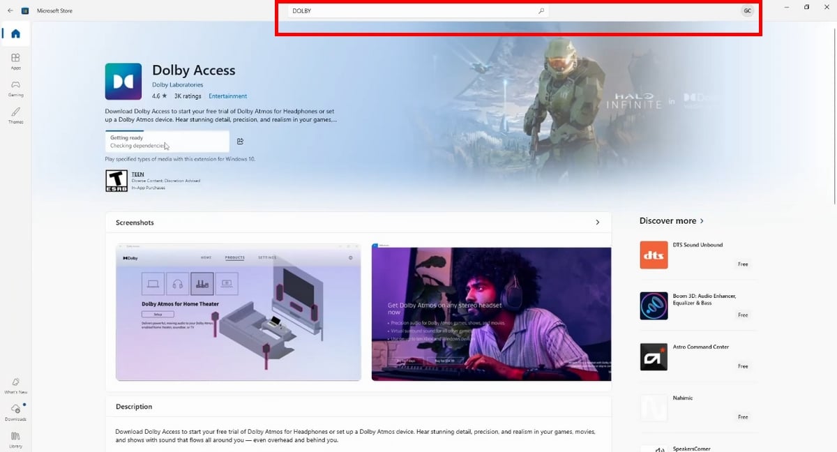 Найти Dolby Access в Microsoft Store