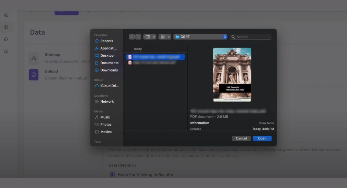 Importation de fichier sur la plateforme.