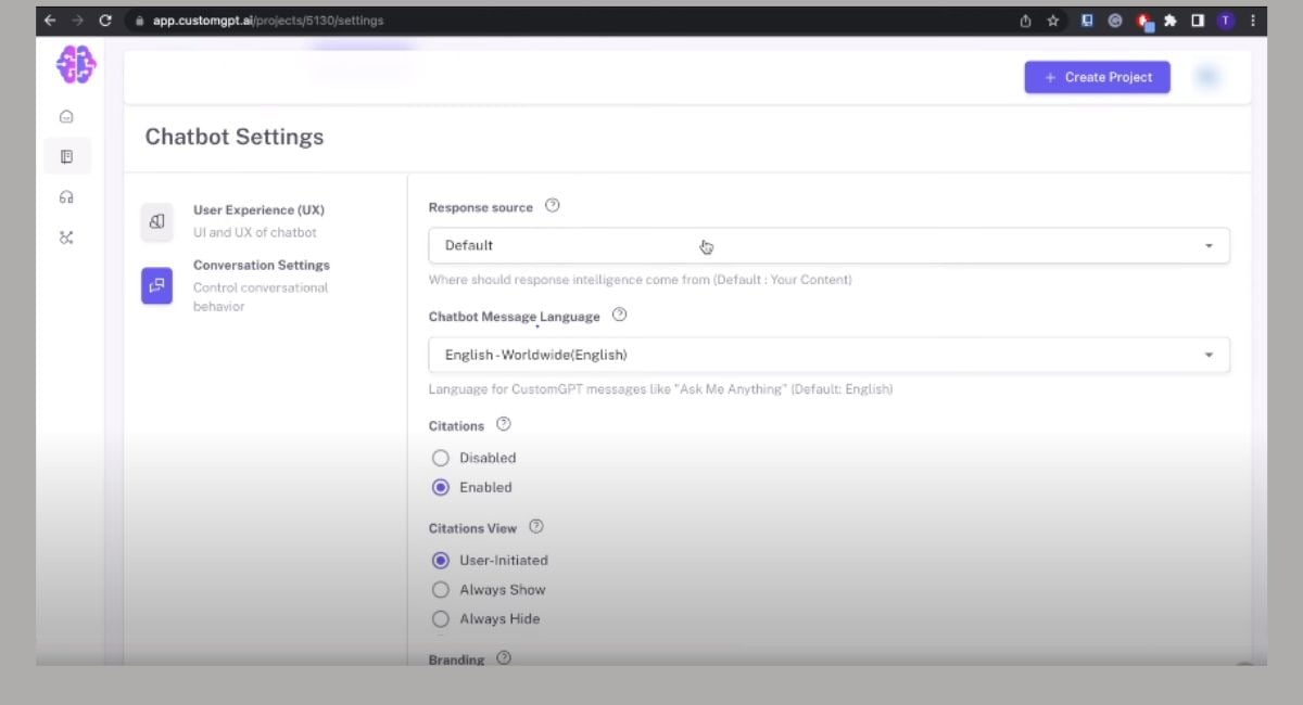 Les options de configuration sur CustomGPT.