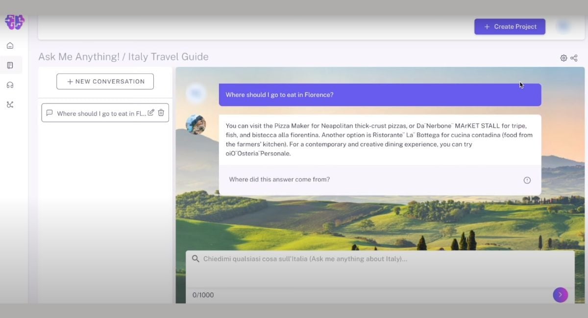 Test d'un Chatbot créé à partir du fichier importé.