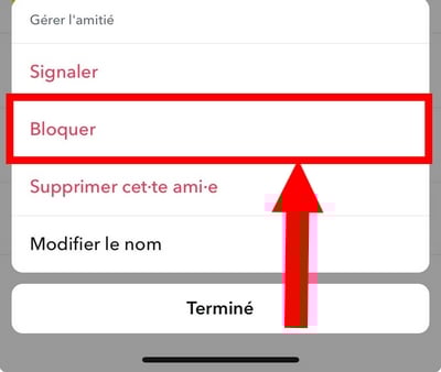 Bloker en person på Snap ved at klikke på knappen Bloker. 