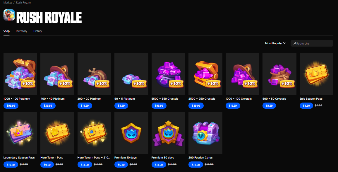 公式サイトでのRush Royaleの価格
