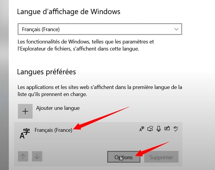 Click on the default language option on Windows